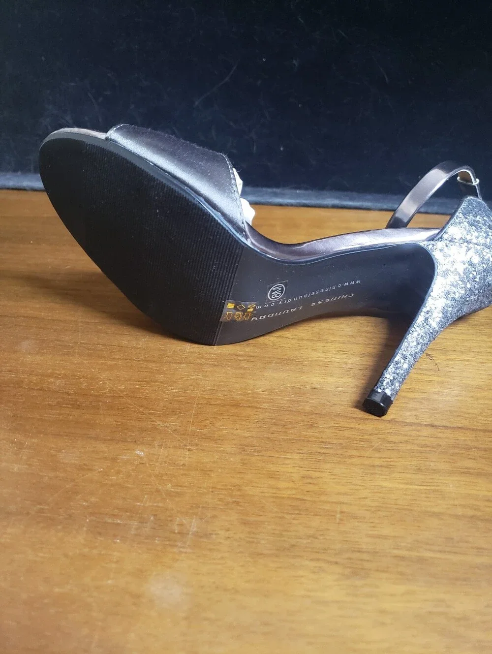 Women's Silver Glitter Ankle-Strap High Heel Sandals